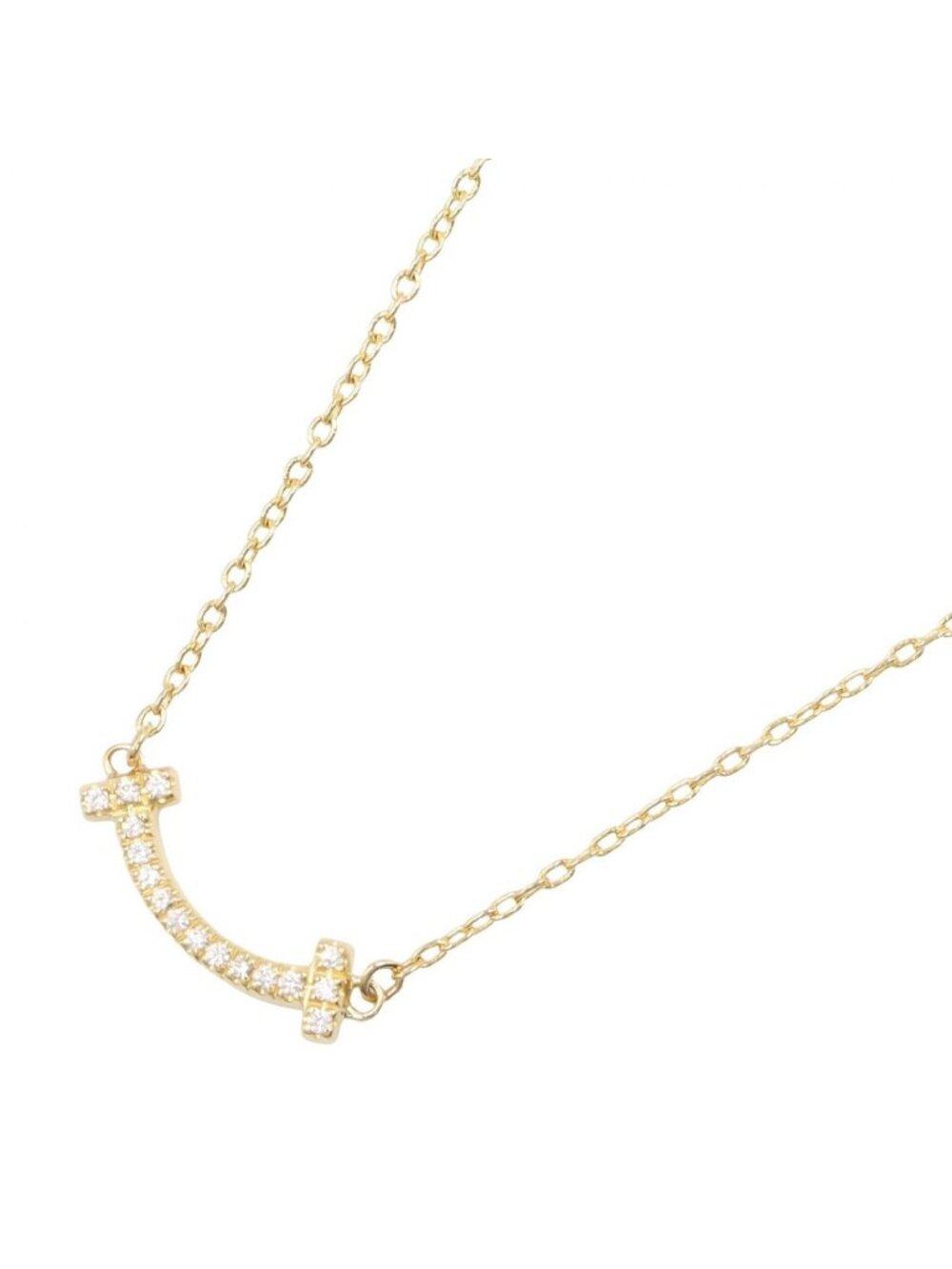 Tiffany & Co Necklace T Smile Mini Diamond 40.5 45.5 18k